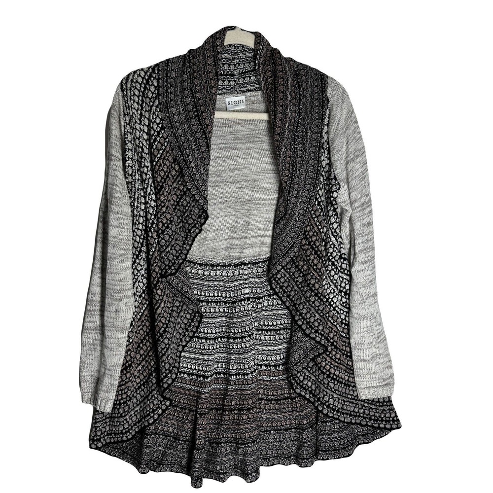 Sioni Womens Open Front Cardigan Sweater Size PS Gray Chunky Knit Waterfall